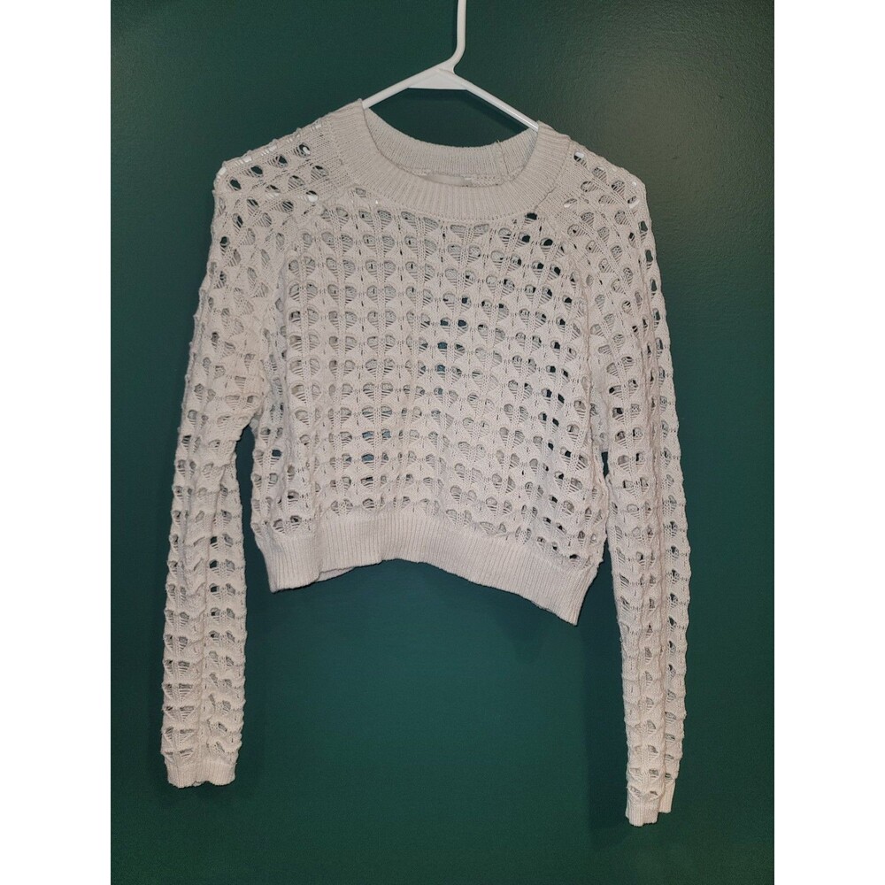Freshman 1996 Open Knit Heart Shaped Cropped Sweater Cream Size Small Juniors